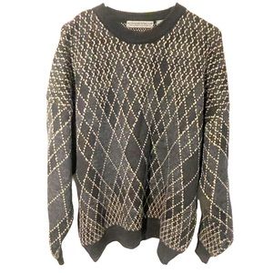 Le Collezioni Structure Mens Size XL Pull Over Sweater‎ Gray Black Pattern Wool